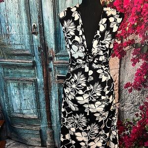 la belle black and white floral xlarge midi dress